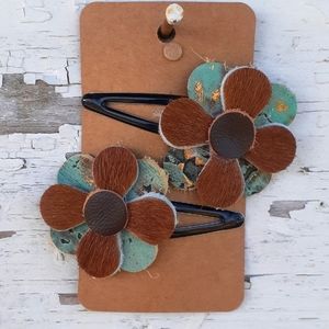 Flower Hairclips. Handmade Cowhide & Leath…
